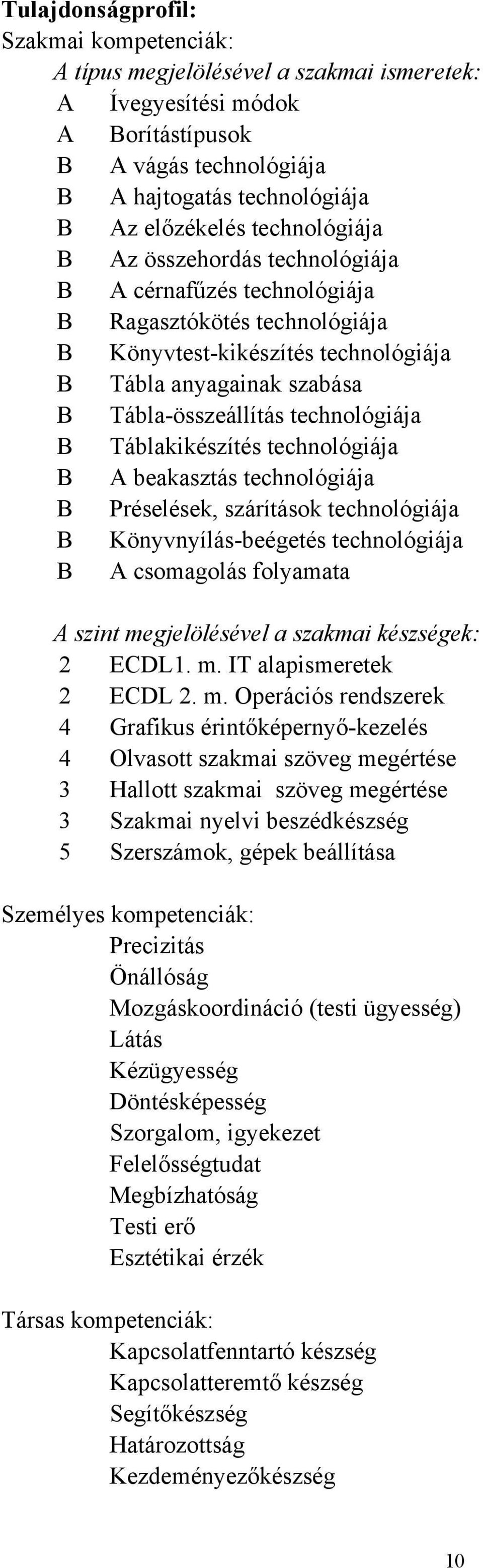 technológiája B Táblakikészítés technológiája B A beakasztás technológiája B Préselések, szárítások technológiája B Könyvnyílás-beégetés technológiája B A csomagolás folyamata A szint megjelölésével