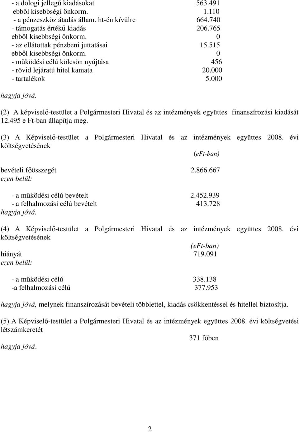 (2) A képviselő-testület a Polgármesteri Hivatal és az intézmények együttes finanszírozási kiadását 12.495 e Ft-ban állapítja meg.