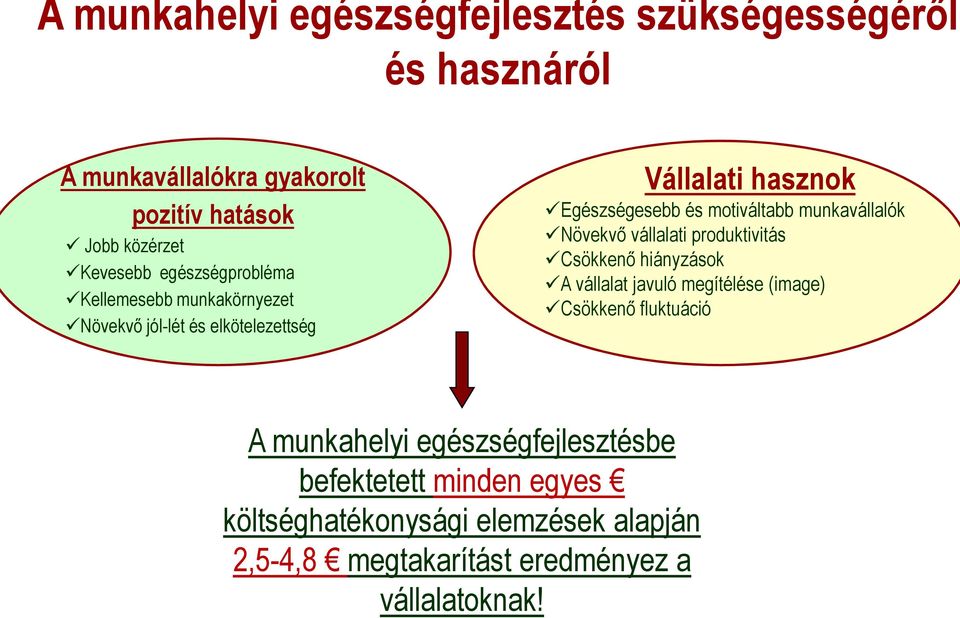 munkavállalók Növekvı vállalati produktivitás Csökkenı hiányzások A vállalat javuló megítélése (image) Csökkenı fluktuáció A