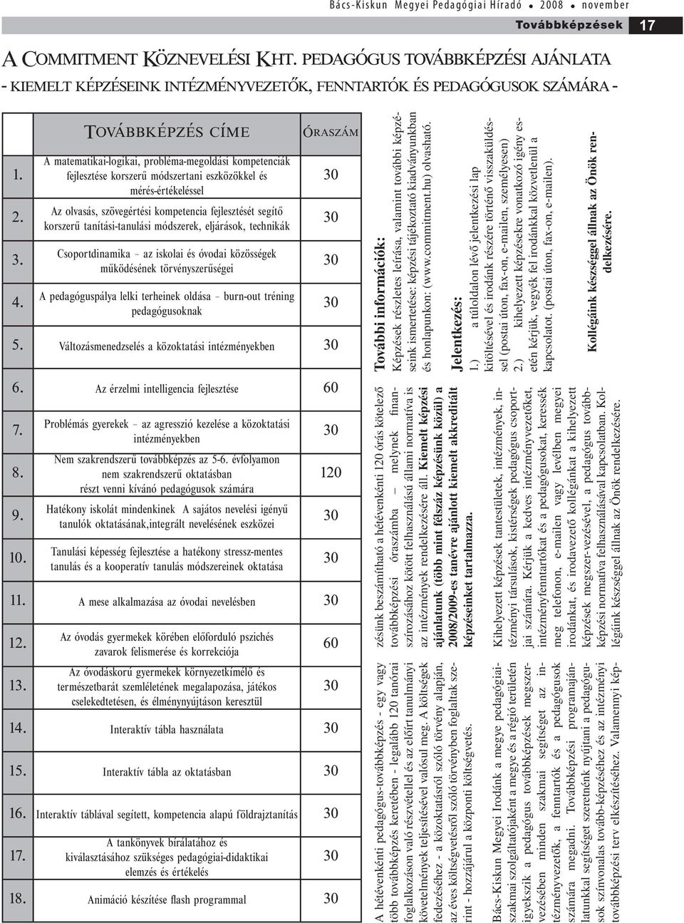 Továbbképzés címe A matematikai-logikai, probléma-megoldási kompetenciák fejlesztése korszerű módszertani eszközökkel és mérés-értékeléssel Az olvasás, szövegértési kompetencia fejlesztését segítő