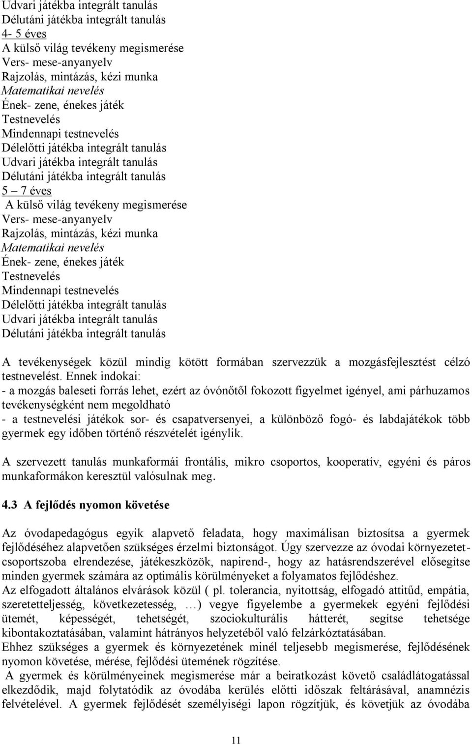 Vers- mese-anyanyelv Rajzolás, mintázás, kézi munka Matematikai nevelés Ének- zene, énekes játék Testnevelés Mindennapi testnevelés Délelőtti játékba integrált tanulás Udvari játékba integrált