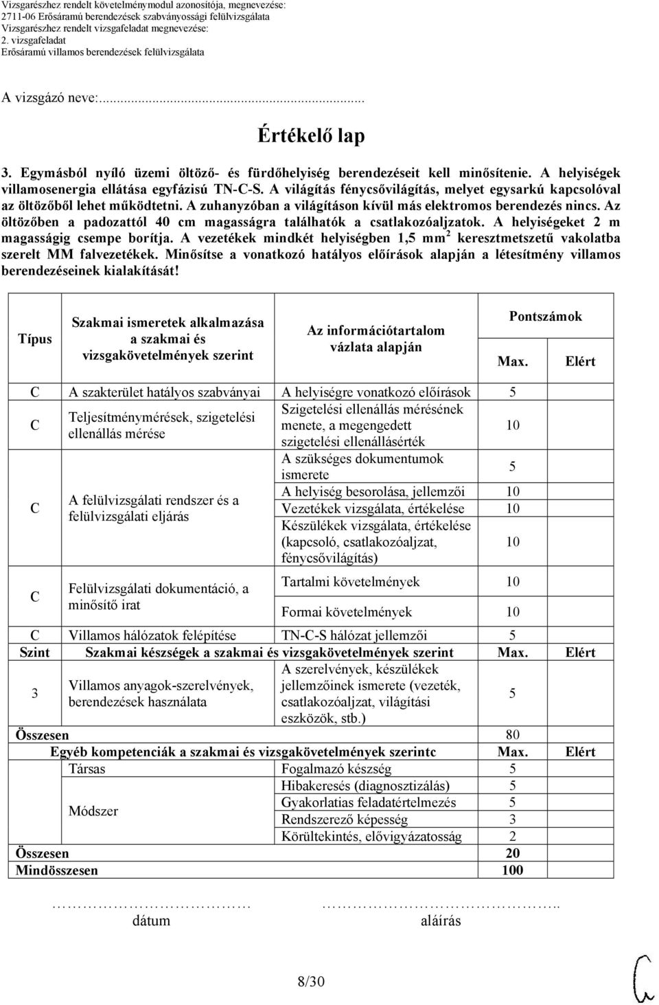 Az öltözőben a padozattól 40 cm magasságra találhatók a csatlakozóaljzatok. A helyiségeket 2 m magasságig csempe borítja.