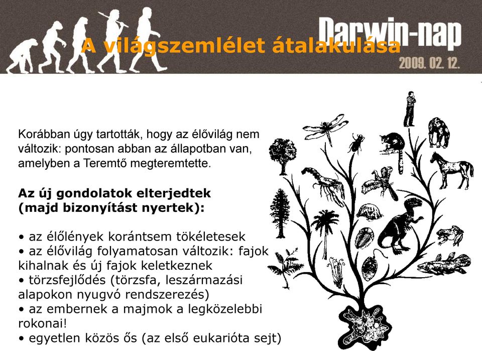 Az új gondolatok elterjedtek (majd bizonyítást nyertek): az élőlények korántsem tökéletesek az élővilág folyamatosan