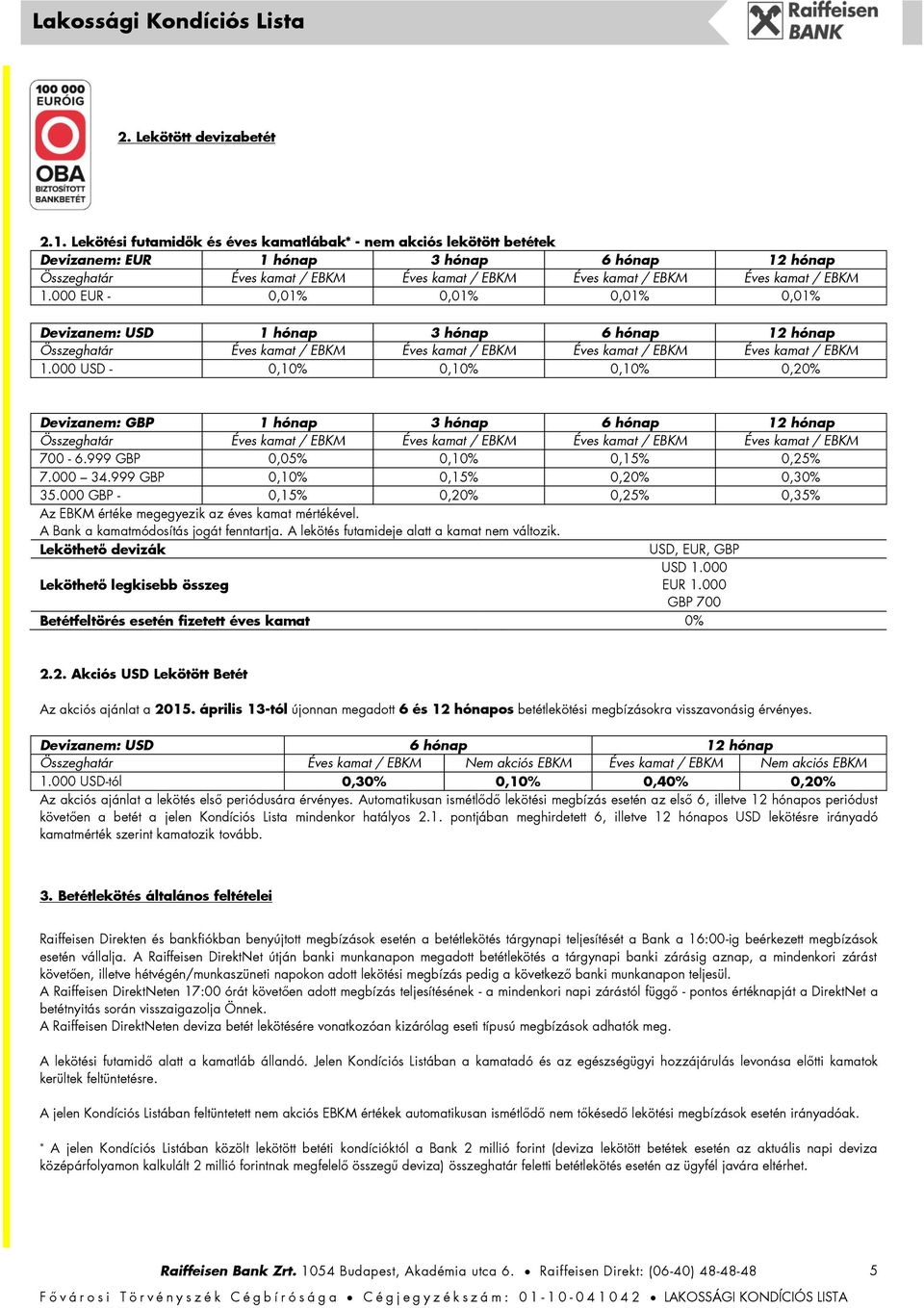 000 EUR - Devizanem: USD 1 hónap 3 hónap 6 hónap 12 hónap Összeghatár Éves kamat / Éves kamat / Éves kamat / Éves kamat / 1.