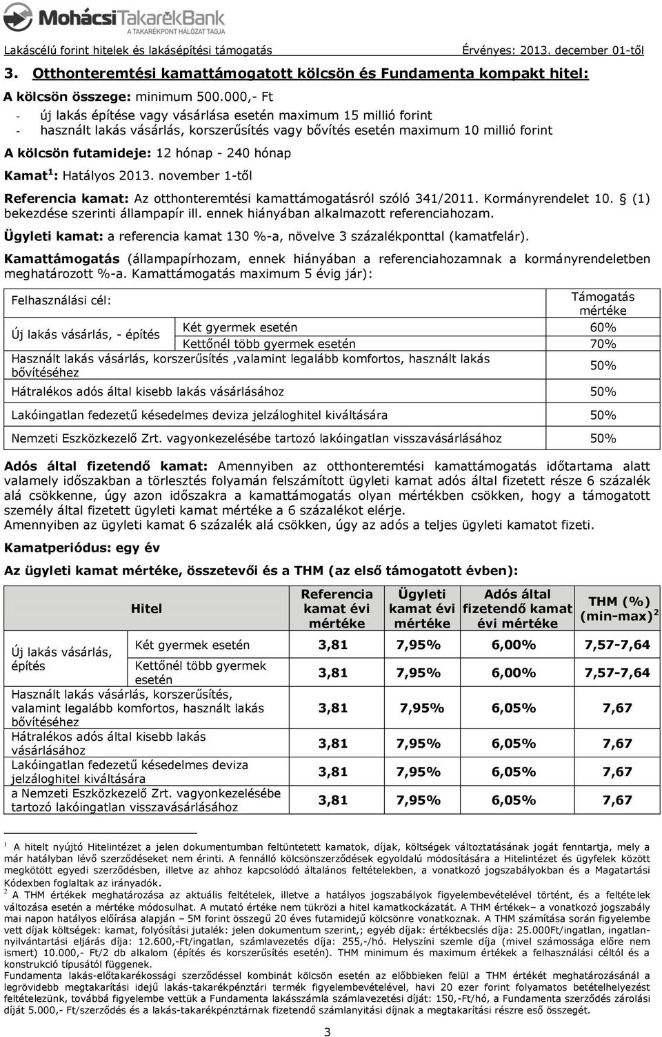 hónap Kamat 1 : Hatályos 2013. november 1-től Referencia kamat: Az otthonteremtési kamattámogatásról szóló 341/2011. Kormányrendelet 10. (1) bekezdése szerinti állampapír ill.