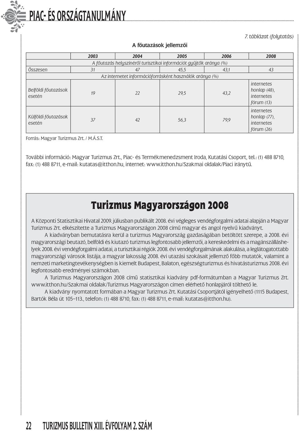 Belföldi főutazások Külföldi főutazások Forrás: Magyar Tu