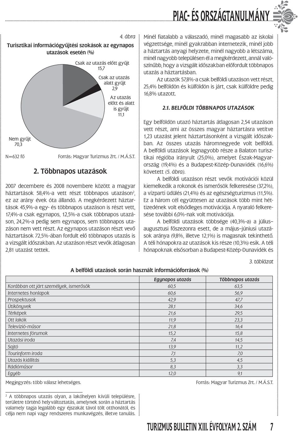 A megkérdezett háztartások 45,9%-a egy- és többnapos utazáson is részt vett, 17,4%-a csak egynapos, 12,5%-a csak többnapos utazáson, 24,2%-a pedig sem egynapos, sem többnapos utazáson nem vett részt.