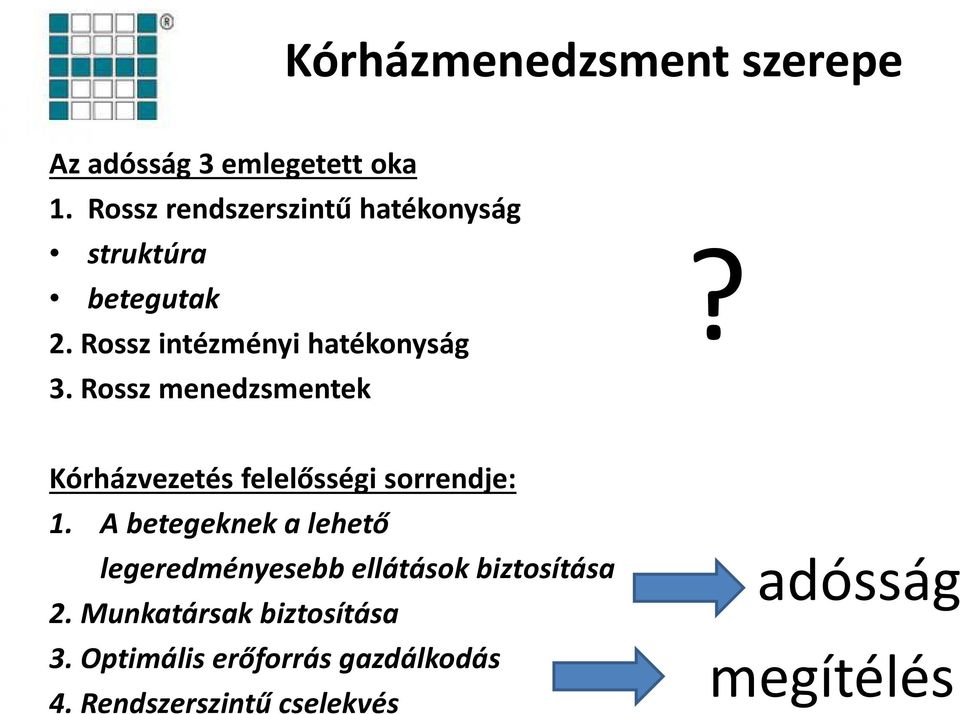 Rossz menedzsmentek? Kórházvezetés felelősségi sorrendje: 1.