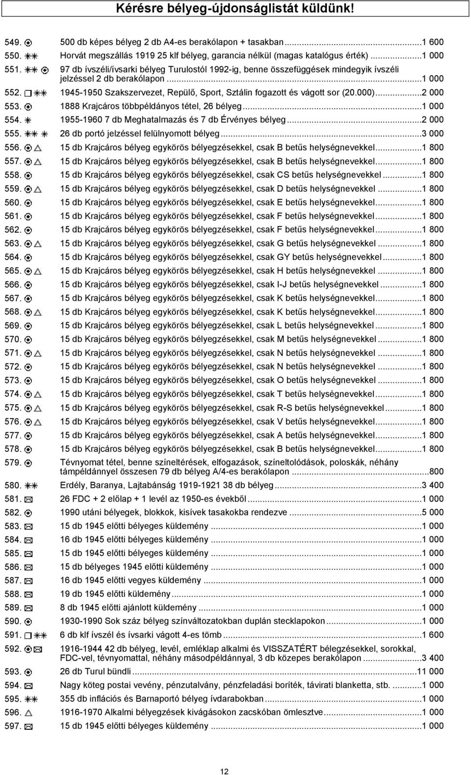 1945-1950 Szakszervezet, Repülő, Sport, Sztálin fogazott és vágott sor (20.000)...2 000 553. 1888 Krajcáros többpéldányos tétel, 26 bélyeg...1 000 554.