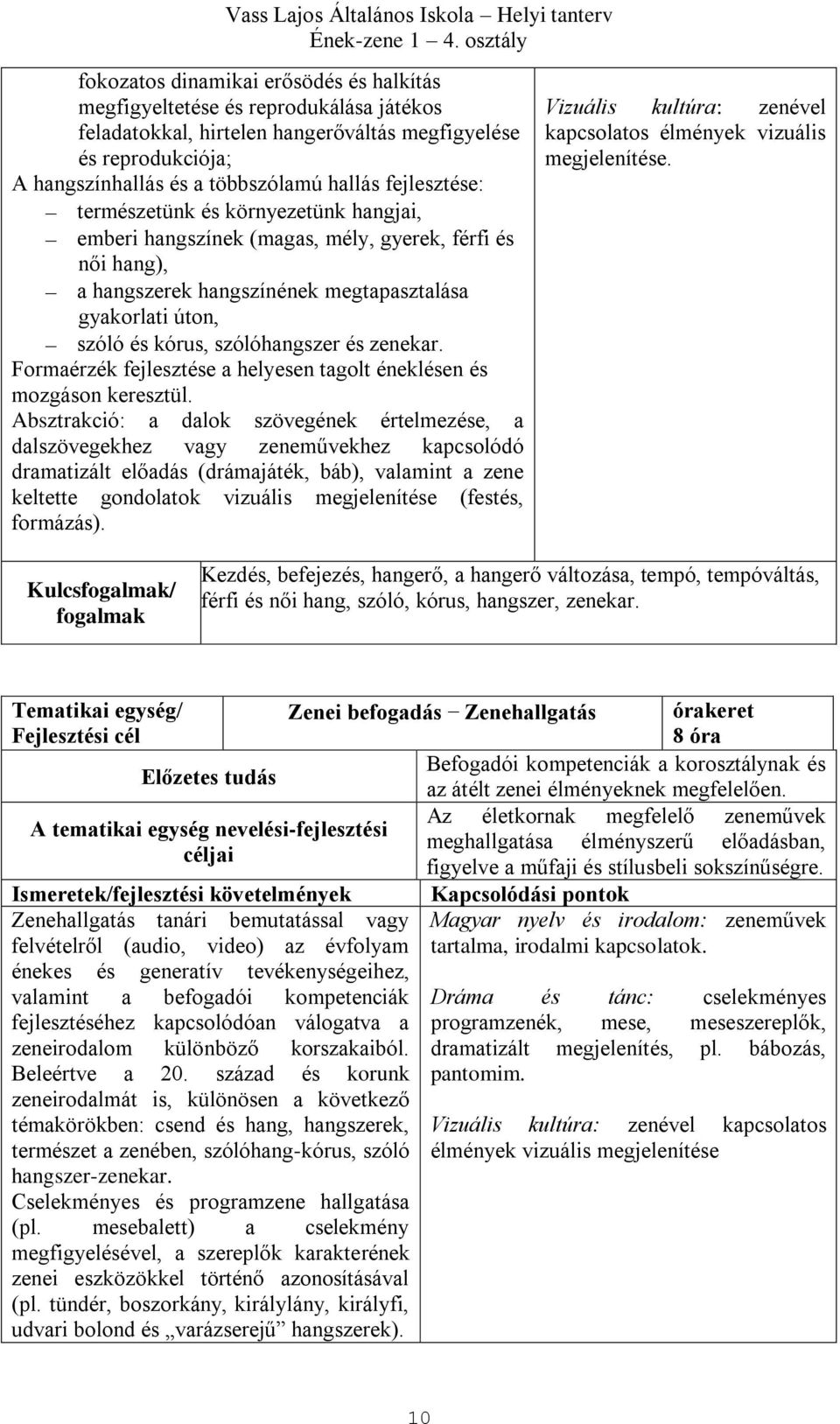 és zenekar. Formaérzék fejlesztése a helyesen tagolt éneklésen és mozgáson keresztül.