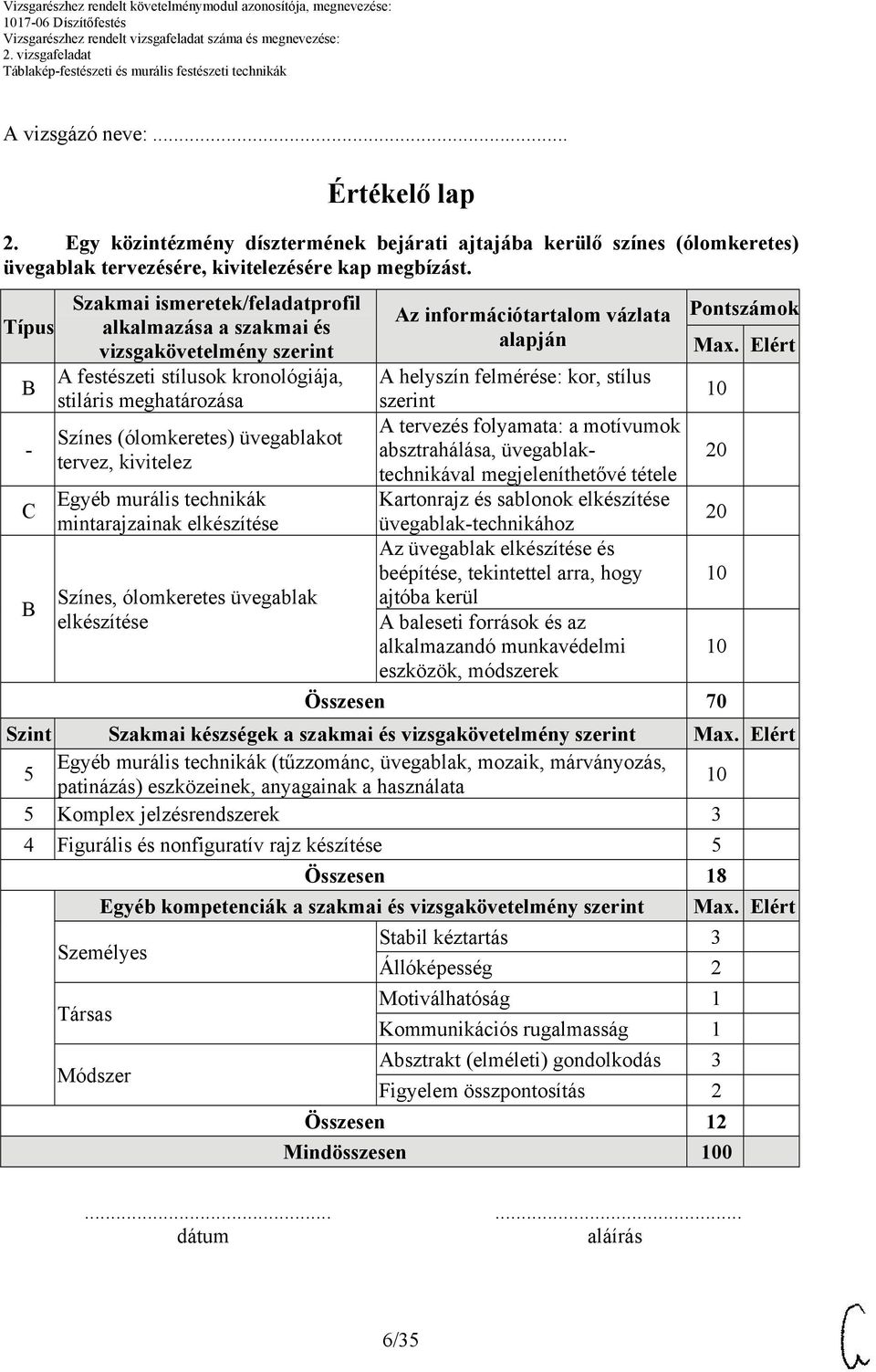 helyszín felmérése: kor, stílus szerint - A tervezés folyamata: a motívumok Színes (ólomkeretes) üvegablakot absztrahálása, üvegablaktechnikával megjeleníthetővé tétele tervez, kivitelez Egyéb
