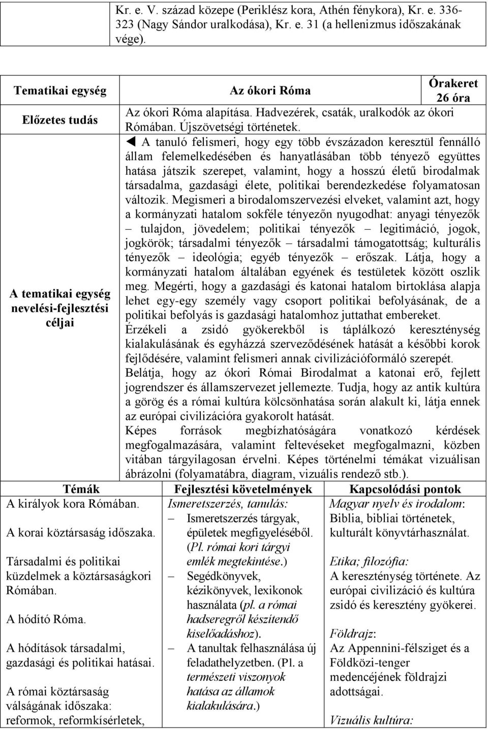 A tanuló felismeri, hogy egy több évszázadon keresztül fennálló állam felemelkedésében és hanyatlásában több tényező együttes hatása játszik szerepet, valamint, hogy a hosszú életű birodalmak