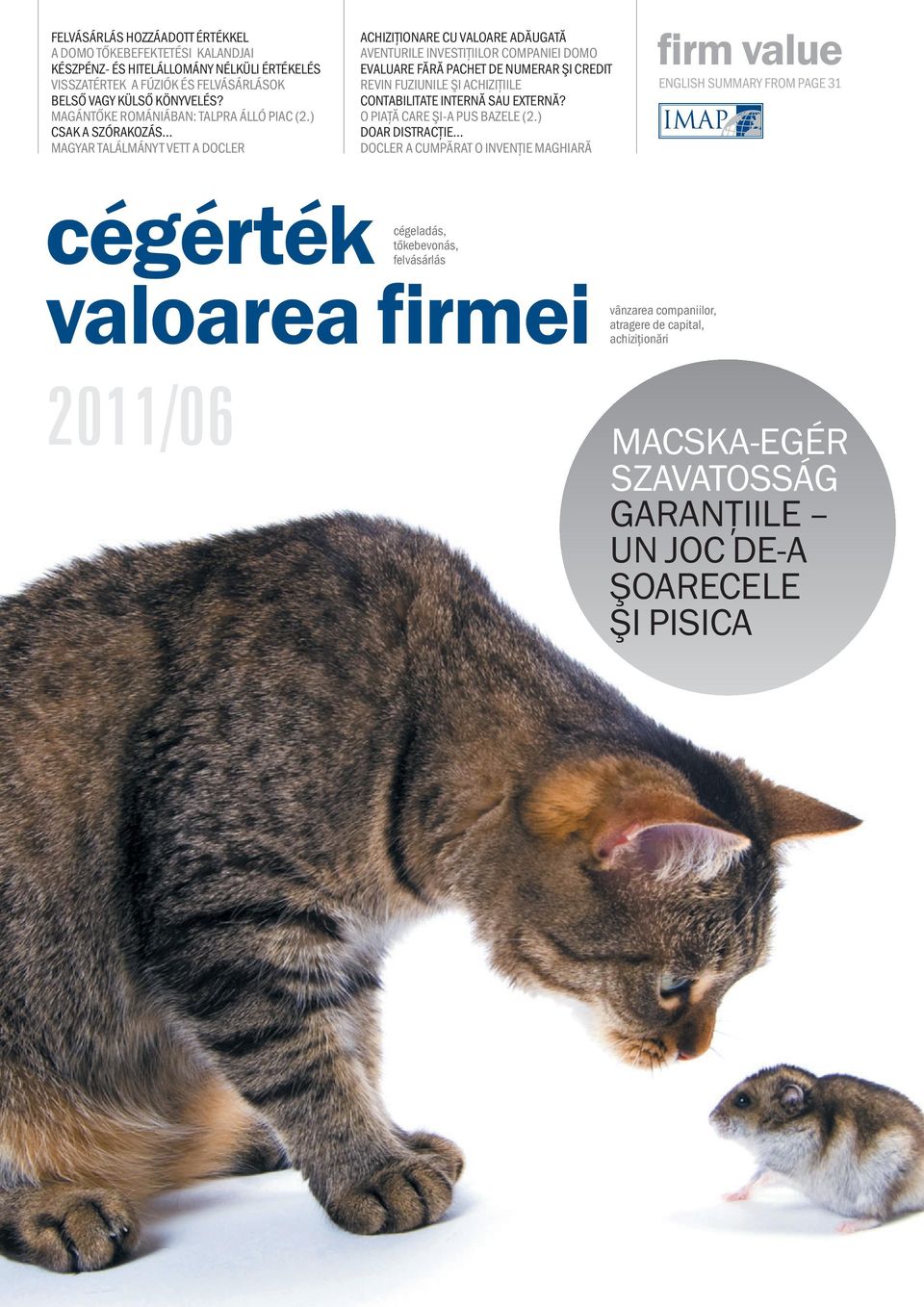 .. MAGYAR TALÁLMÁNYT VETT A DOCLER ACHIZIŢIONARE CU VALOARE ADĂUGATĂ AVENTURILE INVESTIŢIILOR COMPANIEI DOMO EVALUARE FĂRĂ PACHET DE NUMERAR ŞI CREDIT REVIN FUZIUNILE ŞI ACHIZIŢIILE