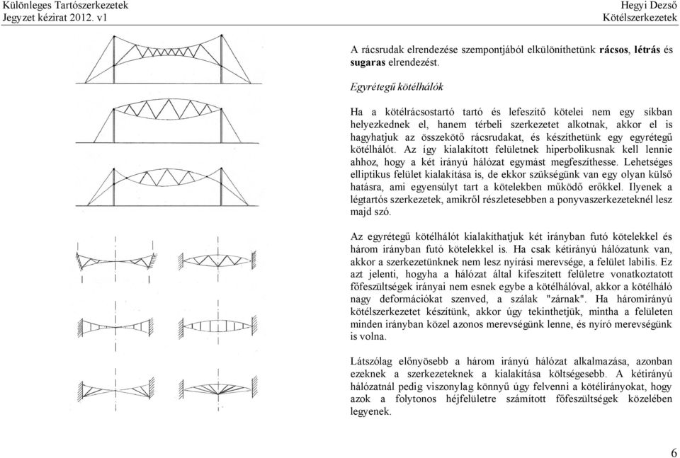 készíthetünk egy egyrétegű kötélhálót. Az így kialakított felületnek hiperbolikusnak kell lennie ahhoz, hogy a két irányú hálózat egymást megfeszíthesse.