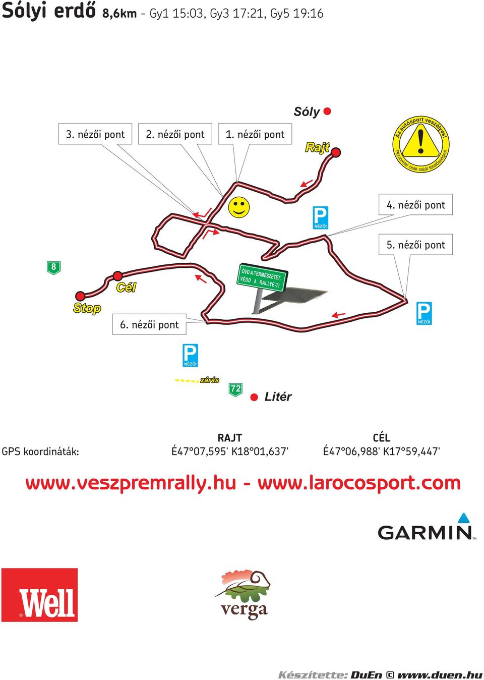 nézői pont 5. nézői pont 8 Cél ÓVD A TERMÉSZETET, VÉDD A RALLYE-T! Stop 6.