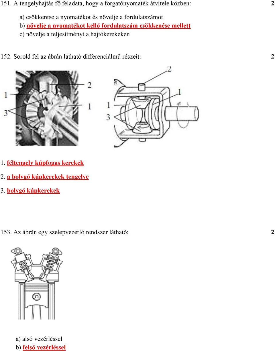 hajtókerekeken 152. Sorold fel az ábrán látható differenciálmű részeit: 2 1. féltengely kúpfogas kerekek 2.