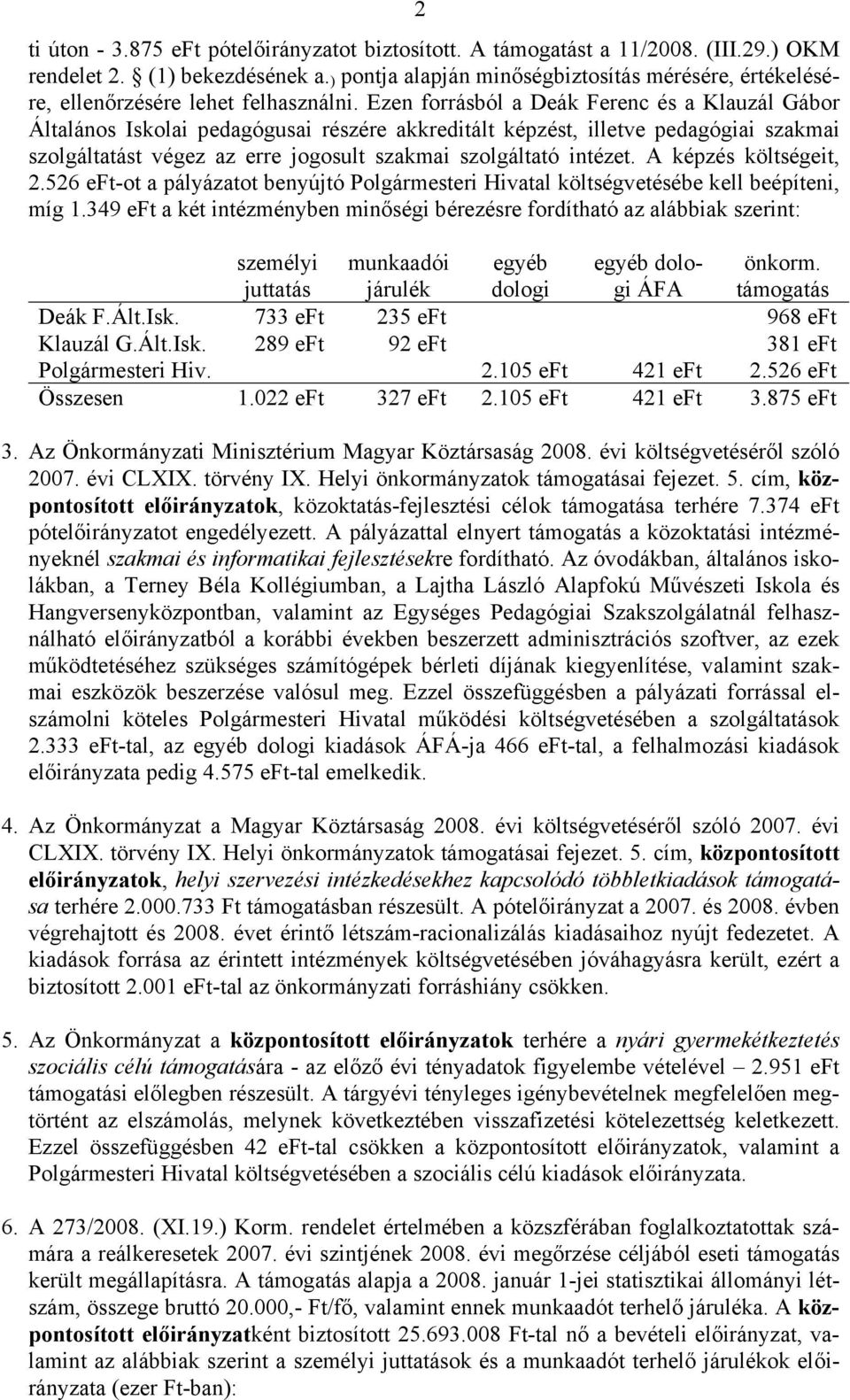 Ezen forrásból a Deák Ferenc és a Klauzál Gábor Általános Iskolai pedagógusai részére akkreditált képzést, illetve pedagógiai szakmai szolgáltatást végez az erre jogosult szakmai szolgáltató intézet.