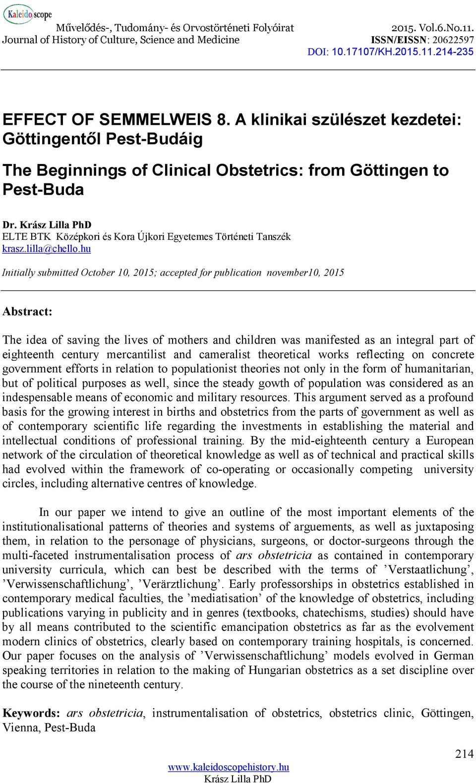 hu Initially submitted October 10, 2015; accepted for publication november10, 2015 Abstract: The idea of saving the lives of mothers and children was manifested as an integral part of eighteenth