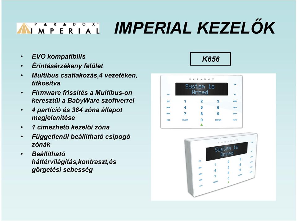 szoftverrel 4 partíció és 384 zóna állapot megjelenítése 1 címezhető kezelői zóna