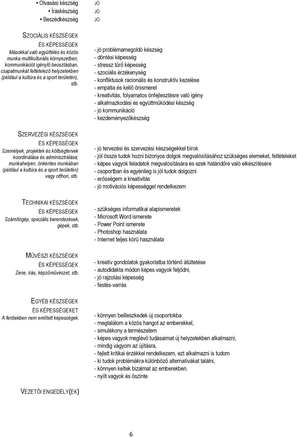 SZERVEZÉSI KÉSZSÉGEK ÉS KÉPESSÉGEK Személyek, projektek és költségtervek koordinálása és adminisztrálása; munkahelyen, önkéntes munkában (például a kultúra és a sport területén) vagy otthon, stb.