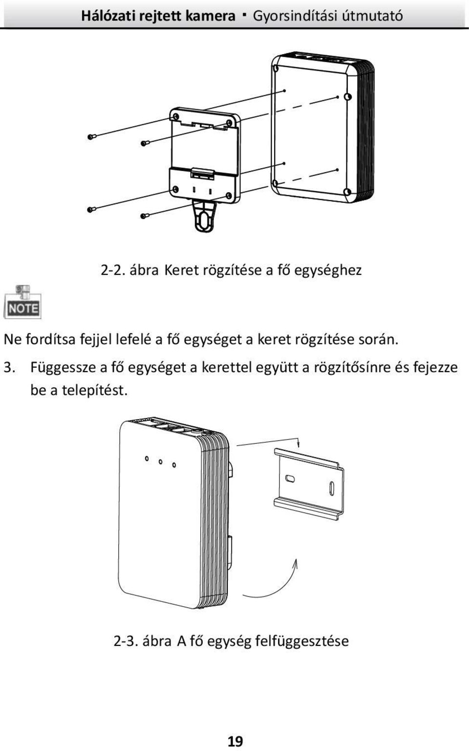 Függessze a fő egységet a kerettel együtt a rögzítősínre