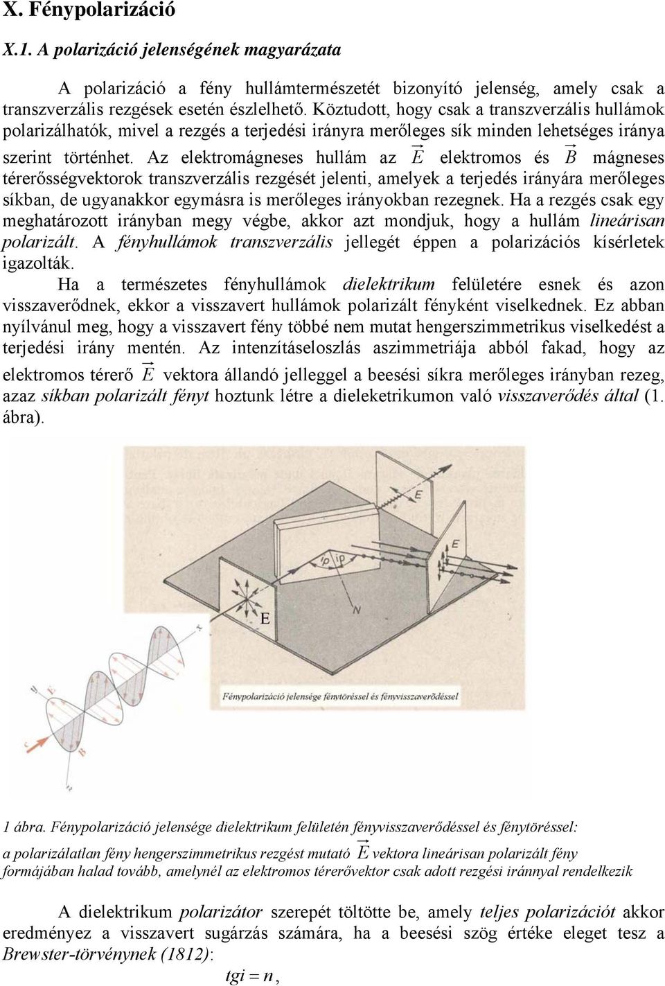 Az elektromágneses hullám az E elektromos és B mágneses térerősségvektorok transzverzális rezgését jelenti, amelyek a terjedés irányára merőleges síkban, de ugyanakkor egymásra is merőleges