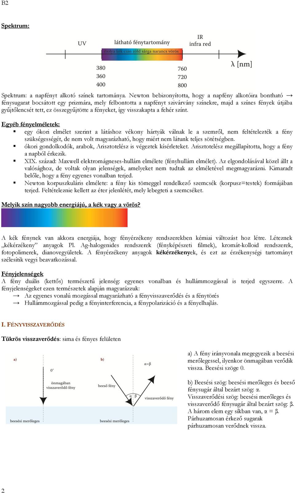 B2. A FÉNY FOGALMA, FÉNYJELENSÉGEK ISMERTETÉSE, - PDF Free Download