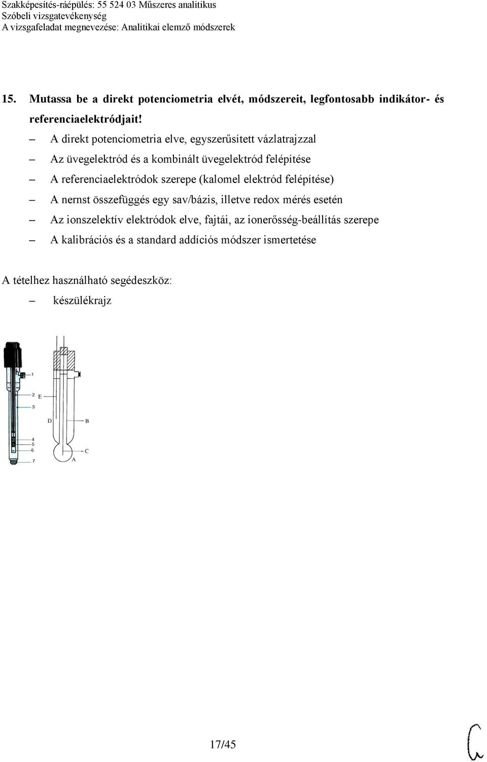 referenciaelektródok szerepe (kalomel elektród felépítése) A nernst összefüggés egy sav/bázis, illetve redox mérés esetén