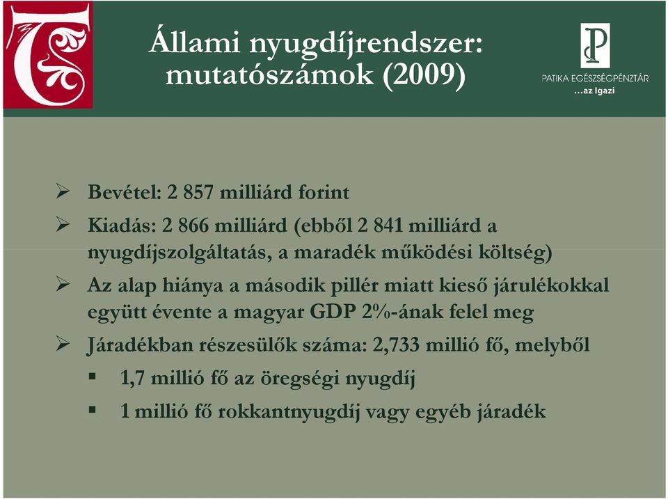 pillér miatt kieső járulékokkal együtt évente a magyar GDP 2%-ának felel meg Járadékban részesülők