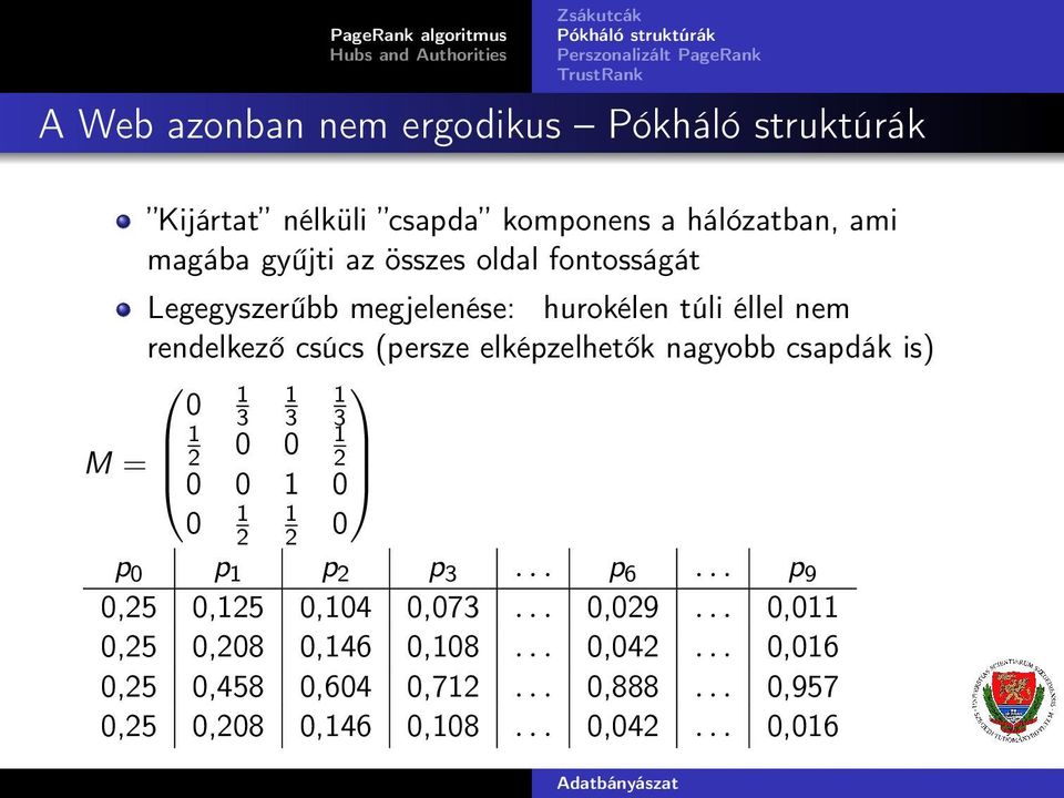 rendelkező csúcs (persze elképzelhetők nagyobb csapdák is) 3 3 3 2 2 M= 2 2 p p p2 p3