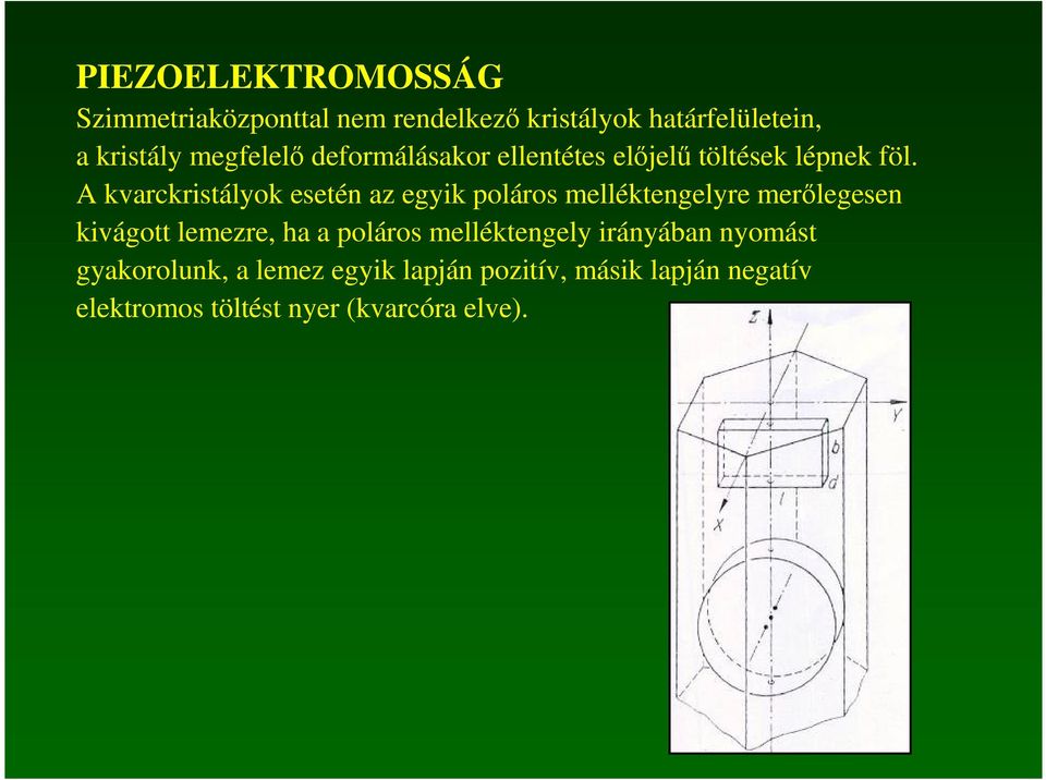 A kvarckristályok esetén az egyik poláros melléktengelyre merılegesen kivágott lemezre, ha a