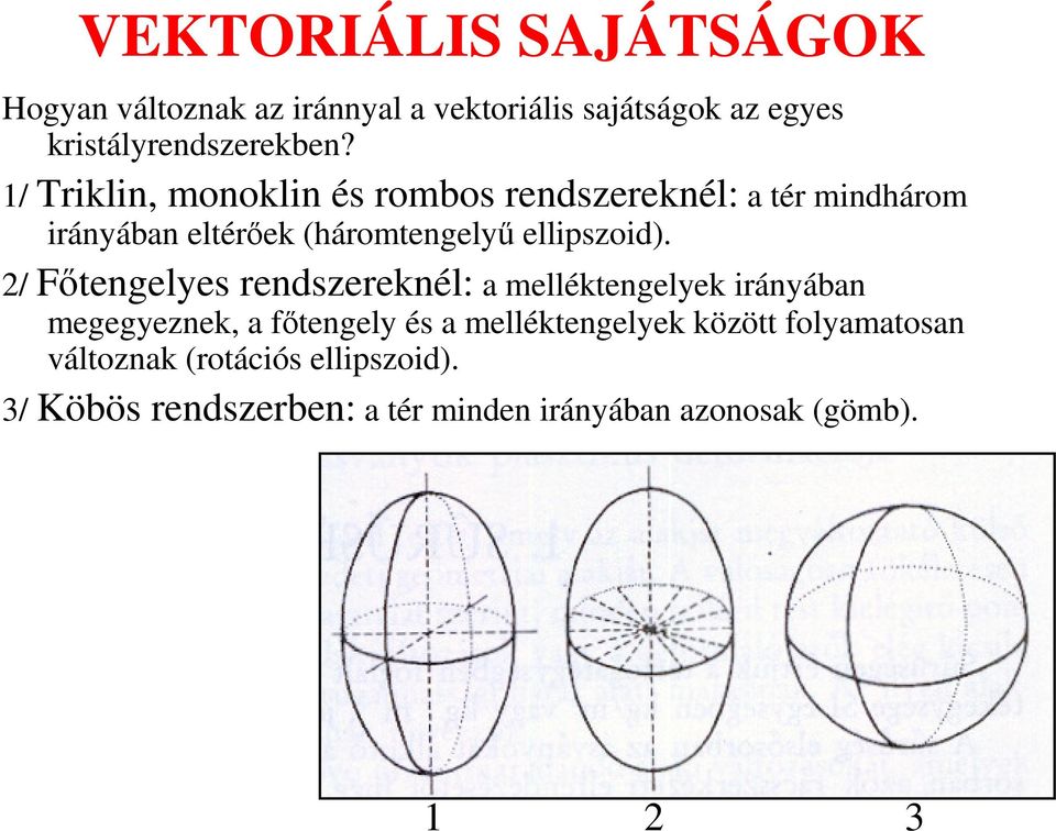 2/ Fıtengelyes rendszereknél: a melléktengelyek irányában megegyeznek, a fıtengely és a melléktengelyek között