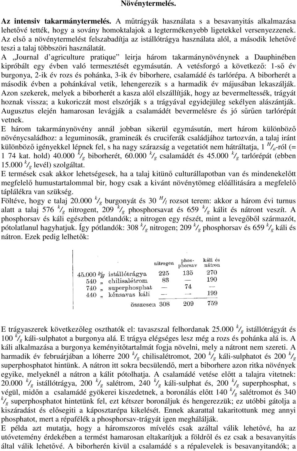 A Journal d agriculture pratique leirja három takarmánynövénynek a Dauphinében kipróbált egy évben való termesztését egymásután.
