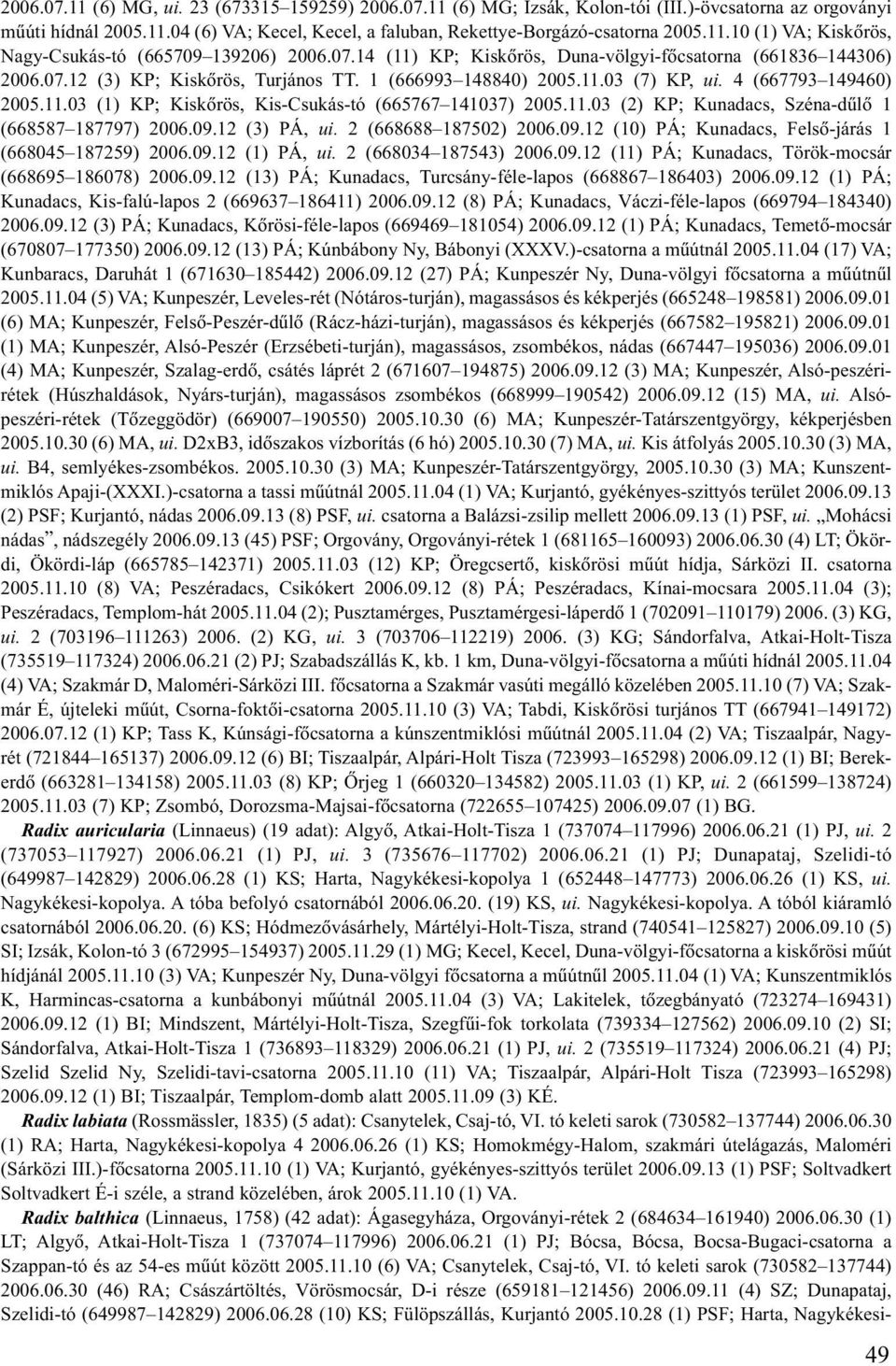 11.03 (2) KP; Kunadacs, Széna-dûlõ 1 (668587 187797) 2006.09.12 (3) PÁ, ui. 2 (668688 187502) 2006.09.12 (10) PÁ; Kunadacs, Felsõ-járás 1 (668045 187259) 2006.09.12 (1) PÁ, ui. 2 (668034 187543) 2006.