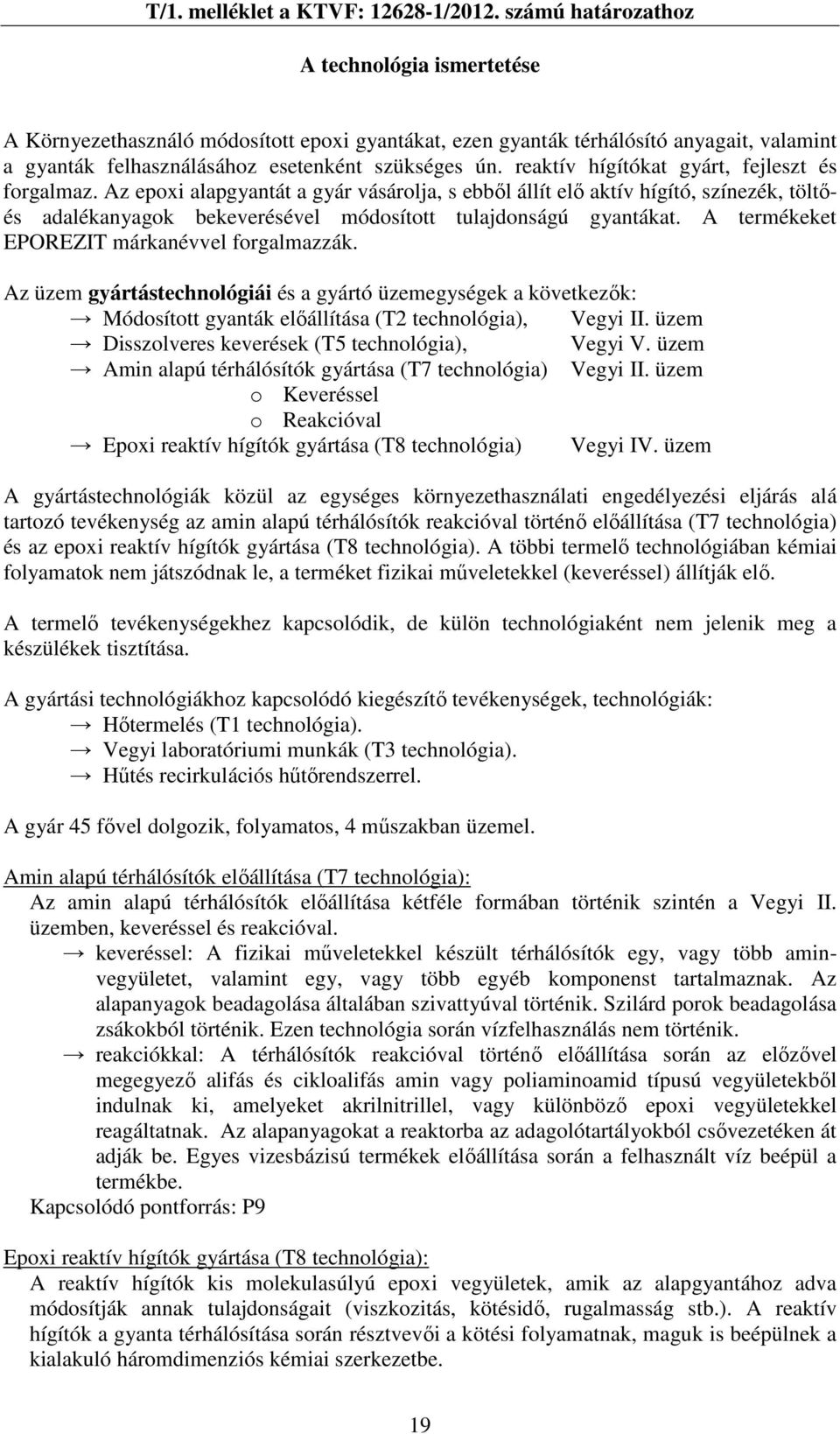 reaktív hígítókat gyárt, fejleszt és forgalmaz. Az epoxi alapgyantát a gyár vásárolja, s ebből állít elő aktív hígító, színezék, töltőés adalékanyagok bekeverésével módosított tulajdonságú gyantákat.
