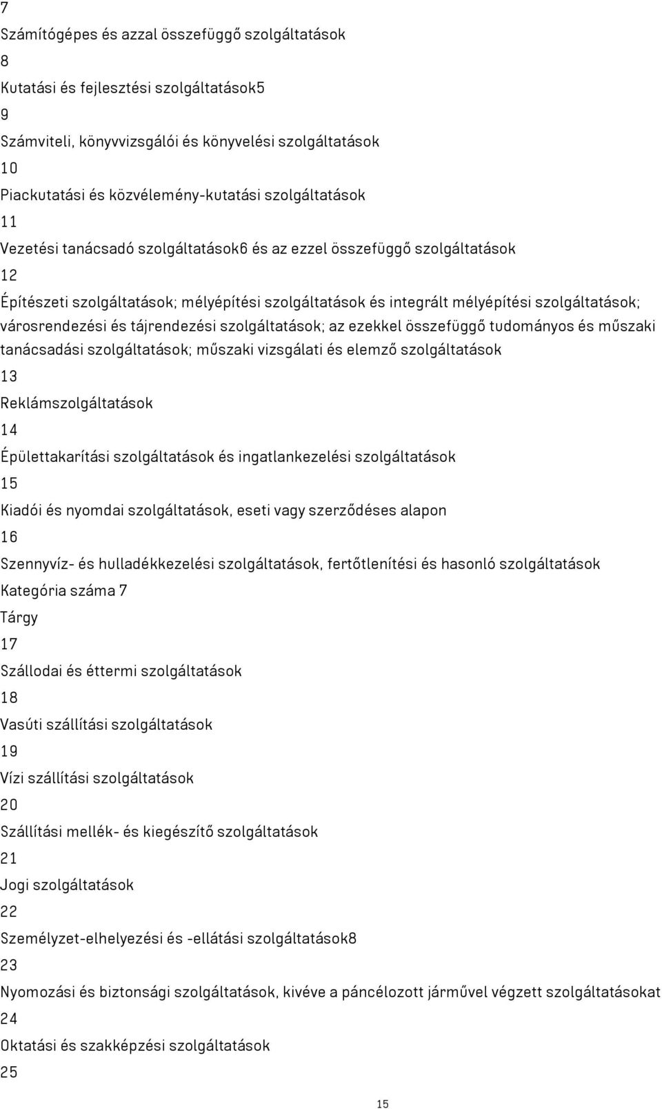 városrendezési és tájrendezési szolgáltatások; az ezekkel összefüggő tudományos és műszaki tanácsadási szolgáltatások; műszaki vizsgálati és elemző szolgáltatások 13 Reklámszolgáltatások 14