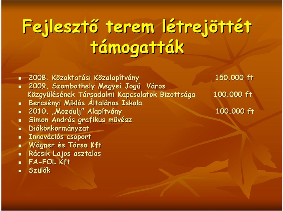000 ft Bercsényi Miklós Általános Iskola 2010. Mozdulj Alapítv tvány 100.