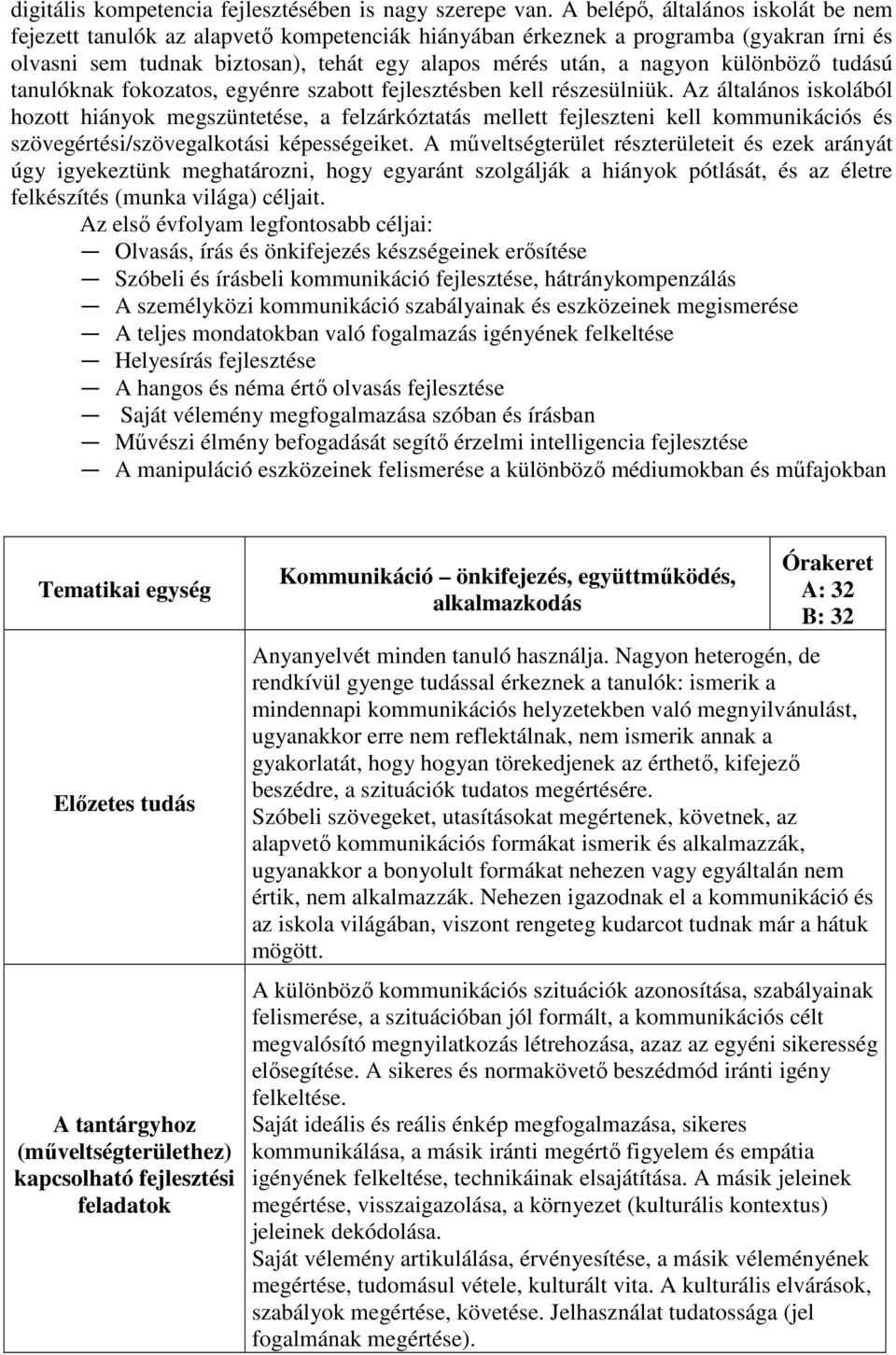 különböző tudású tanulóknak fokozatos, egyénre szabott fejlesztésben kell részesülniük.