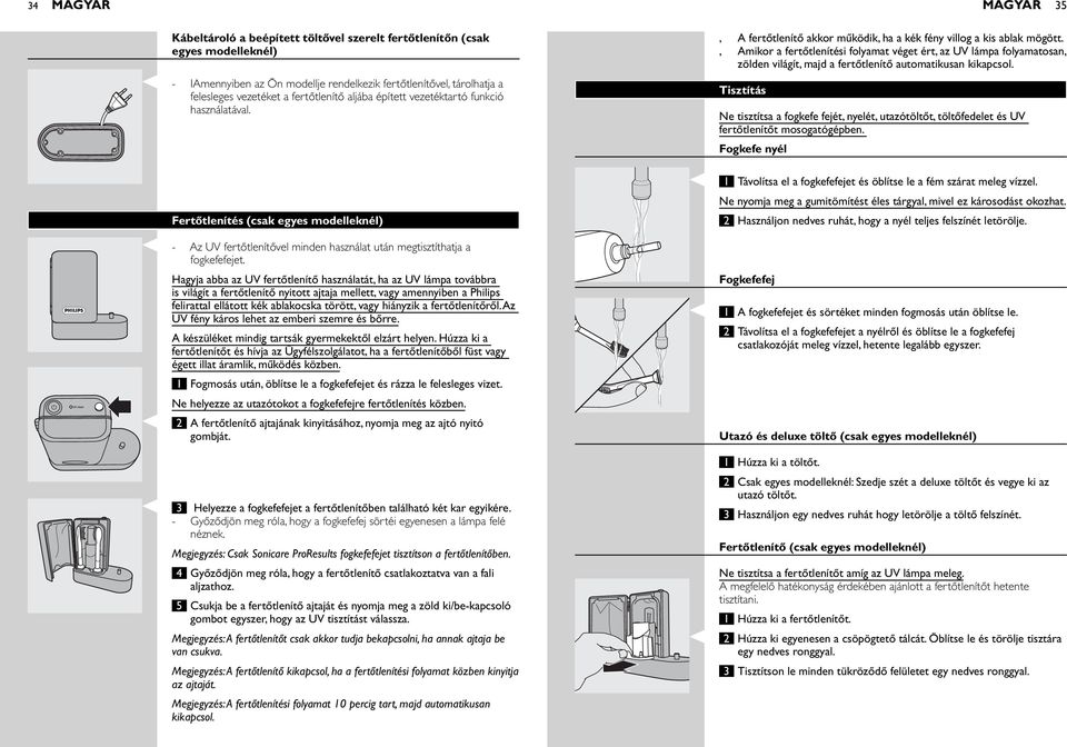 Hagyja abba az UV fertőtlenítő használatát, ha az UV lámpa továbbra is világít a fertőtlenítő nyitott ajtaja mellett, vagy amennyiben a Philips felirattal ellátott kék ablakocska törött, vagy