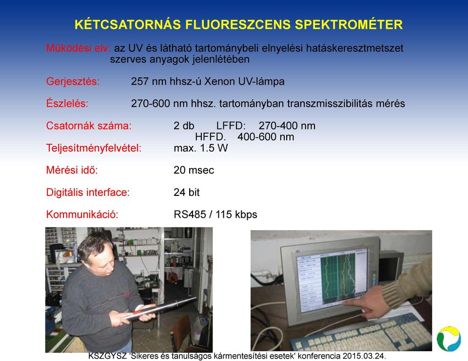 szerves anyagok jelenlétében Gerjesztés: Észlelés: 257 nm hhsz-ú Xenon UV-lámpa 27-6 nm hhsz.