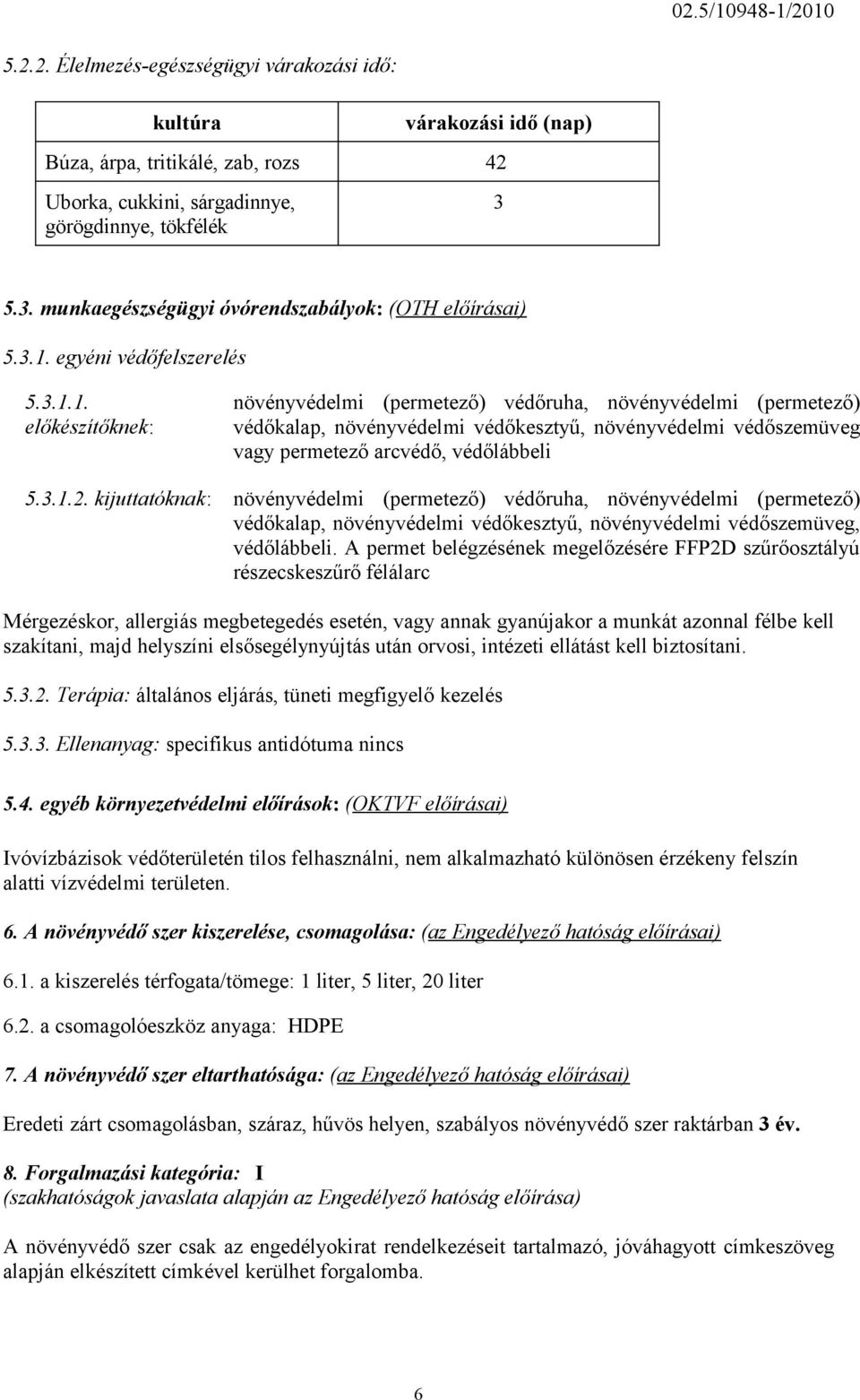 egyéni védőfelszerelés 5.3.1.