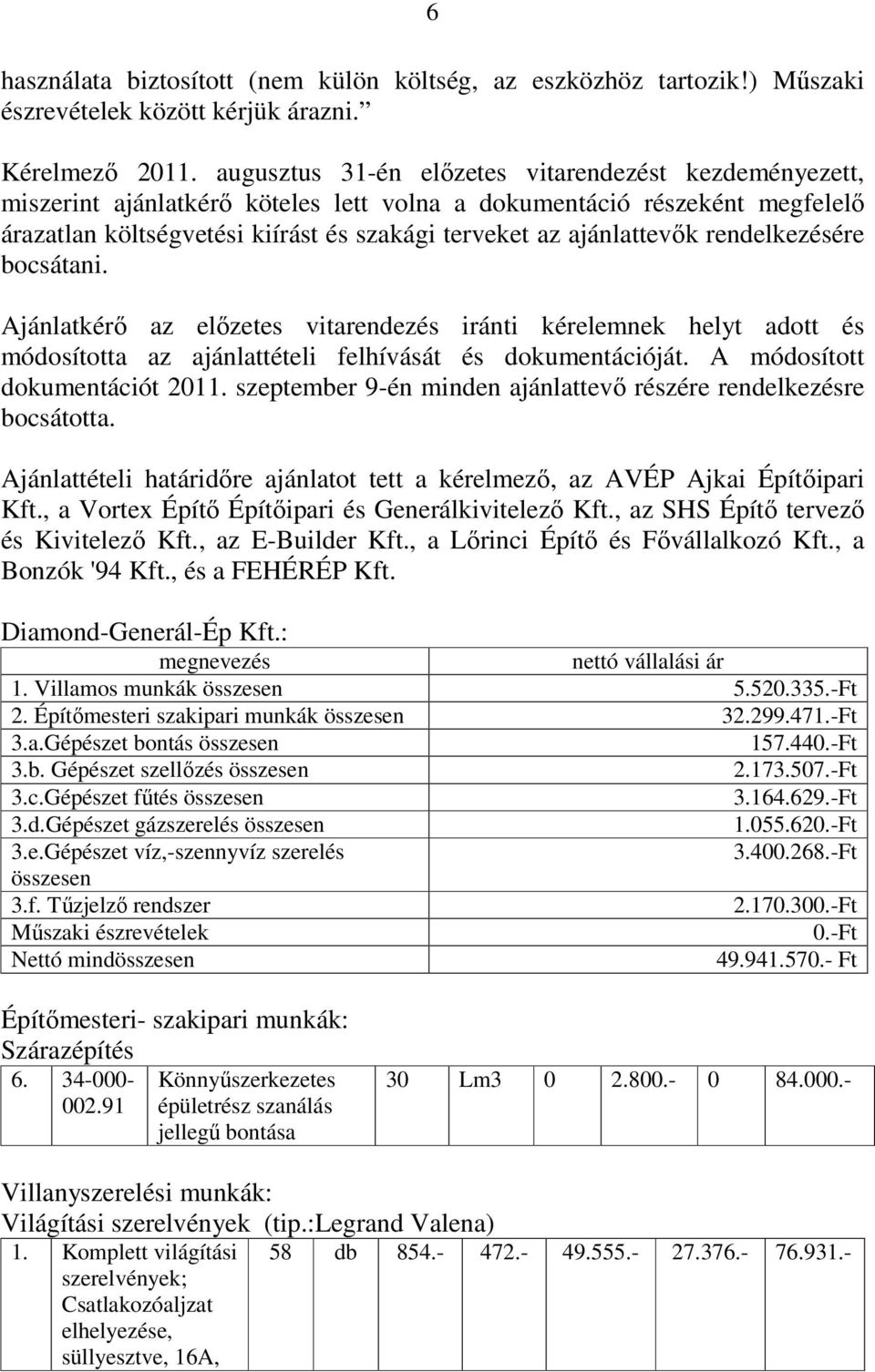 rendelkezésére bocsátani. Ajánlatkérı az elızetes vitarendezés iránti kérelemnek helyt adott és módosította az ajánlattételi felhívását és dokumentációját. A módosított dokumentációt 2011.