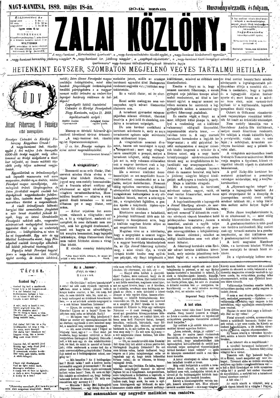 másdsz: minden tvá>t>i srért 5 Kr NYlLTTÉRBEN J4*ètit srnként U. krért rùttit* Kíncstiri illeték i hirdetésért 3 ( A nagt-kanizsai Kereskedelmi Iparbank".