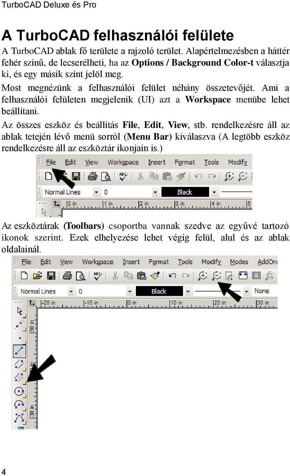 Most megnézünk a felhasználói felület néhány összetevőjét. Ami a felhasználói felületen megjelenik (UI) azt a Workspace menübe lehet beállítani.