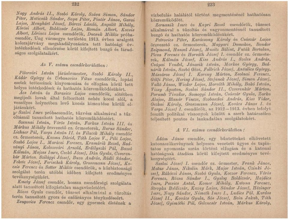Albert, Lőrincz Lajos csendőr ök, Ducsuk Miklós próbacsendőr, Ung vármegye területén 1913.