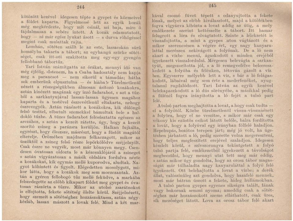 malyba takarta a tábort; az egyhangú szürke sötétseget, csak Itt-ott szakította meg e"y-egy gyengén fellobbanó tábortűz. " Ta~i.~~tván számítgatta az órákat, mennyi idő van még ejfe!lg.