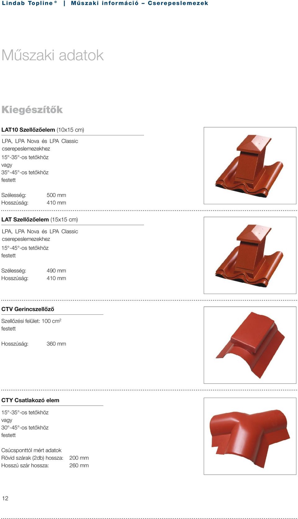 tetőkhöz festett Szélesség: Hosszúság: 490 mm 410 mm CTV Gerincszellőző Szellőzési felület: 100 cm festett Hosszúság: 360 mm CTY