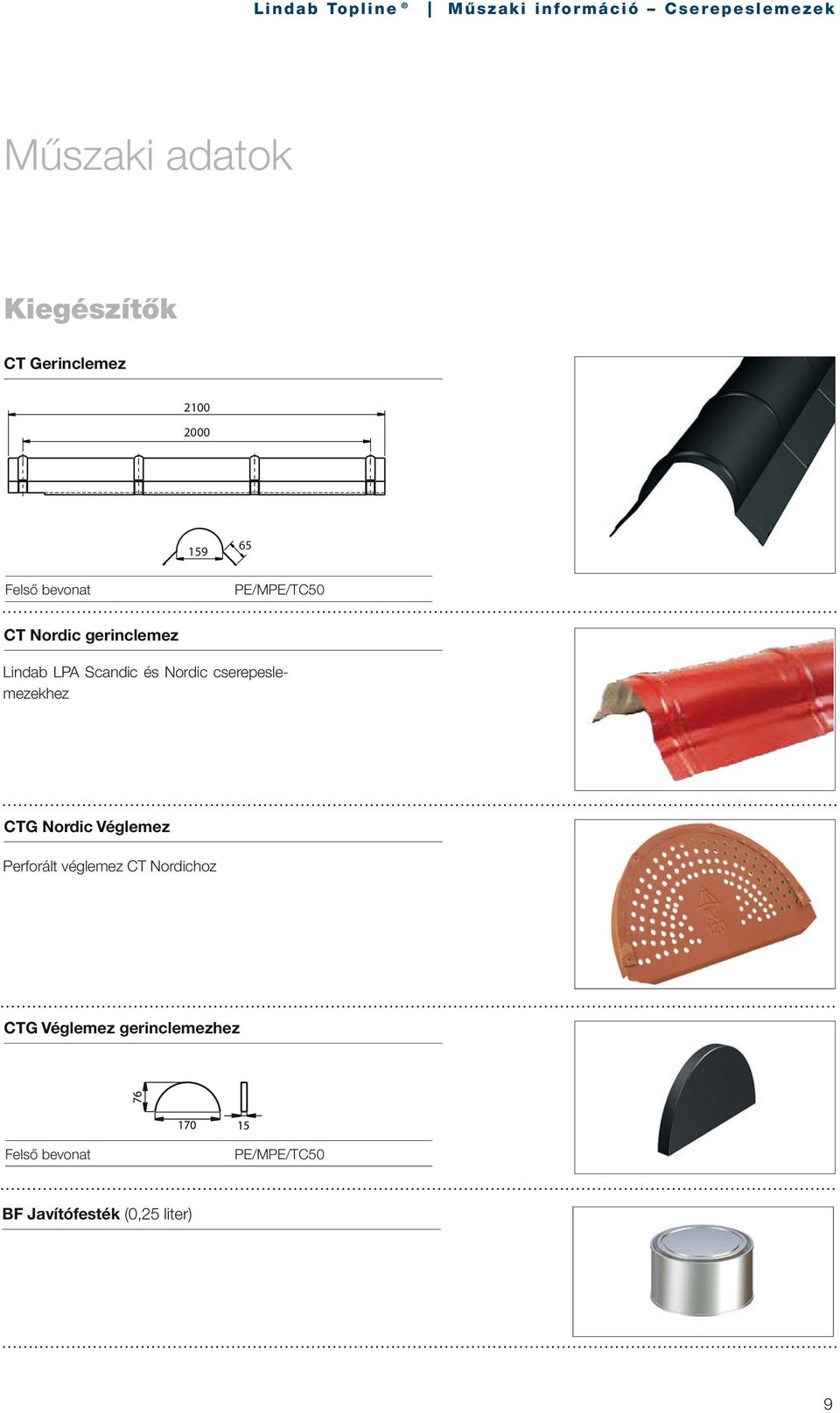 cserepeslemezekhez CTG Nordic Véglemez Perforált véglemez CT