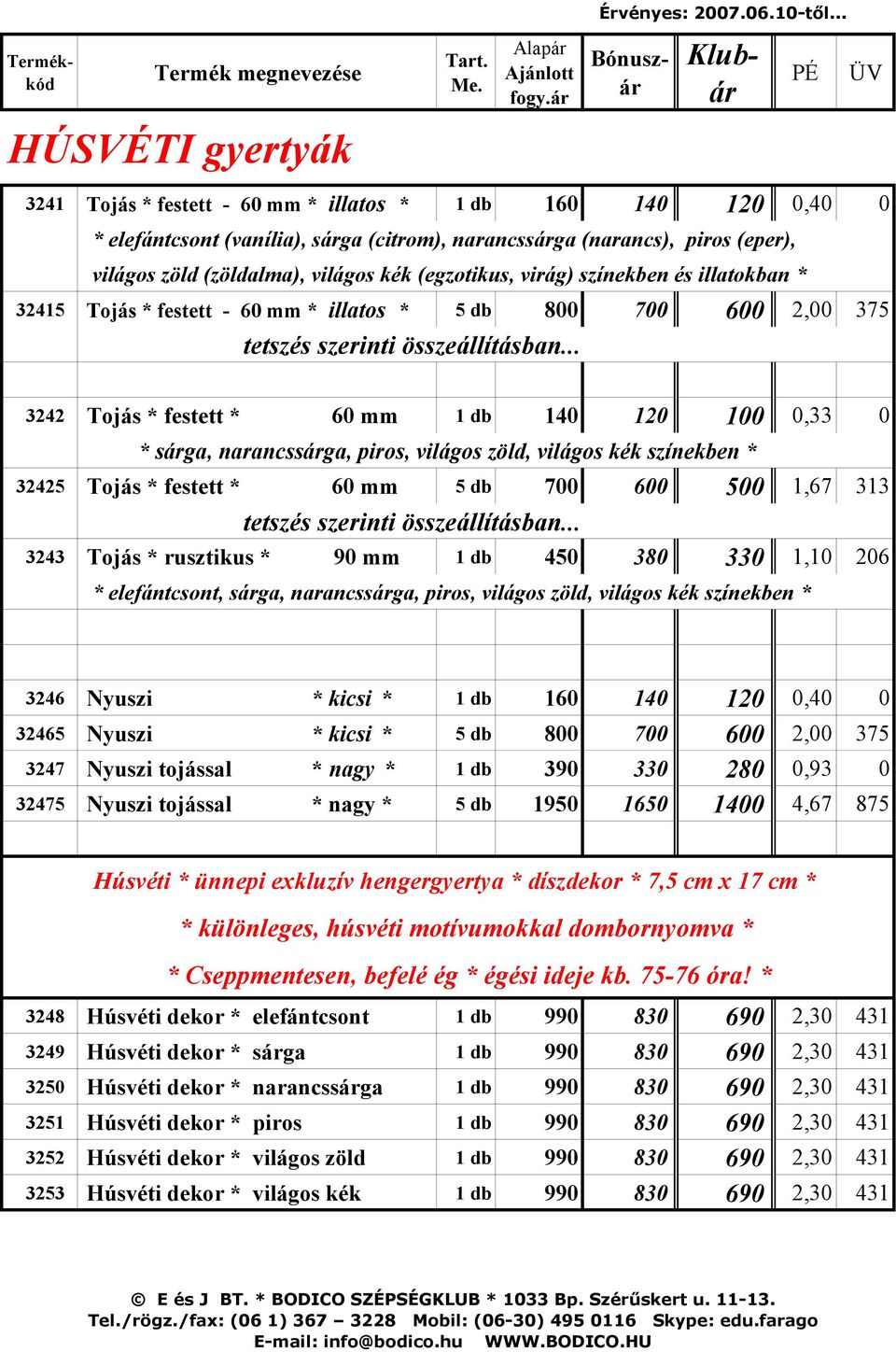 virág) színekben és illatokban * 32415 Tojás * festett - 60 mm * illatos * 5 db 800 700 600 2,00 375 tetszés szerinti összeállításban.