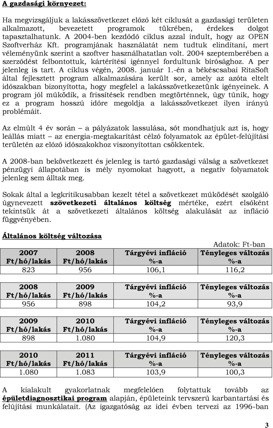 2004 szeptemberében a szerződést felbontottuk, kártérítési igénnyel fordultunk bírósághoz. A per jelenleg is tart. A ciklus végén, 2008. január 1.